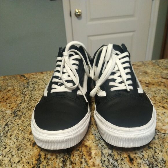 Rare Ribbed Vans Mens Black 500714 Lace Up Low Top Leather Shoes M 7 W 8.5 - Picture 9 of 12